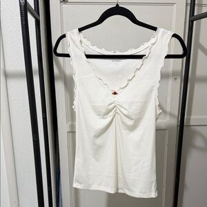 Old Navy Cream Ruffled Tank Top with Red Accent